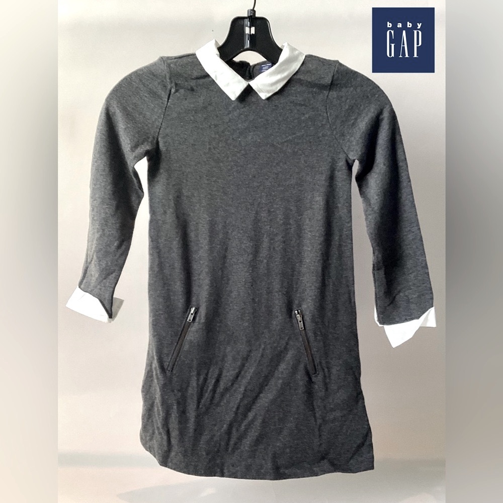 Baby GAP Children’s Gray Sweater Dress with White Collar Size 5y